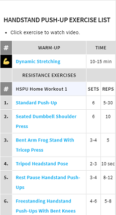 Handstandpushup.com Handstand Push-Up Home Workout 1 Exercise List White